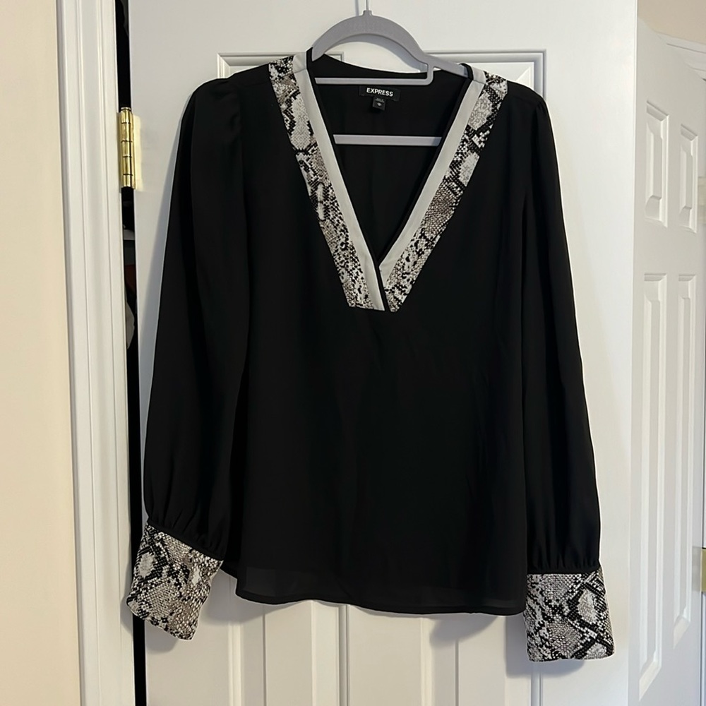 Express Snakeskin Stripe V-Neck Blouse